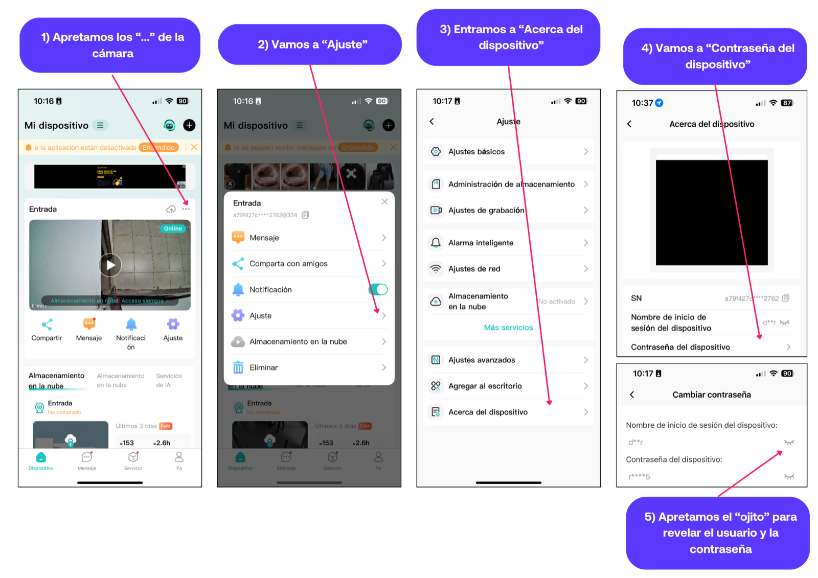 Cómo ver el usuario y la contraseña del dispositivo desde la app iCSee, paso a paso